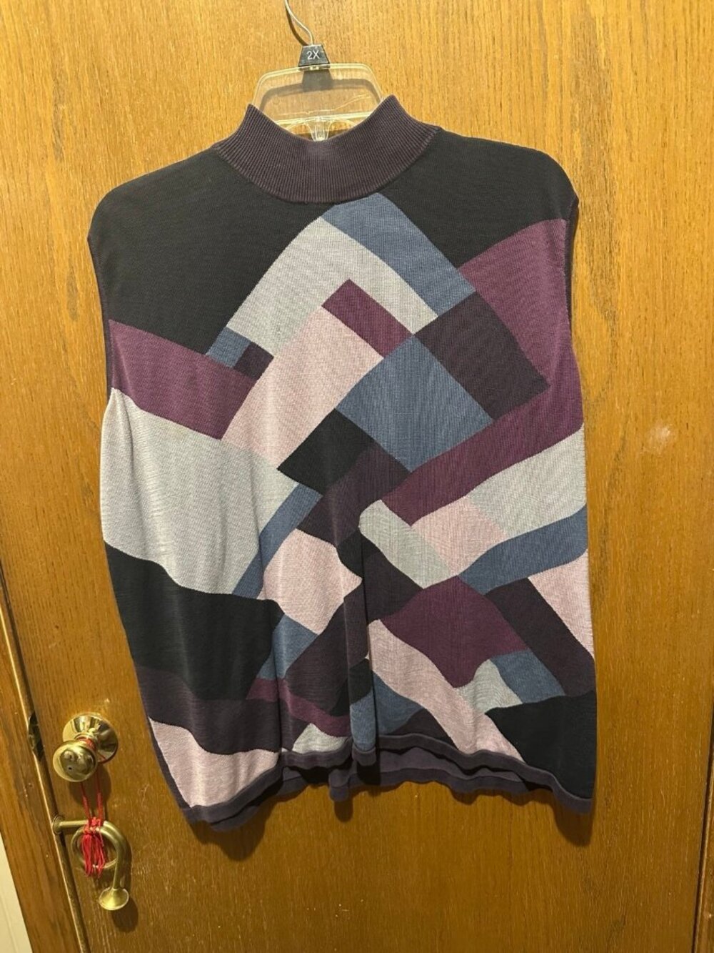 Rena Rowan 3X Silk Blend Geometric Abstract Color Block Turtleneck Sweater